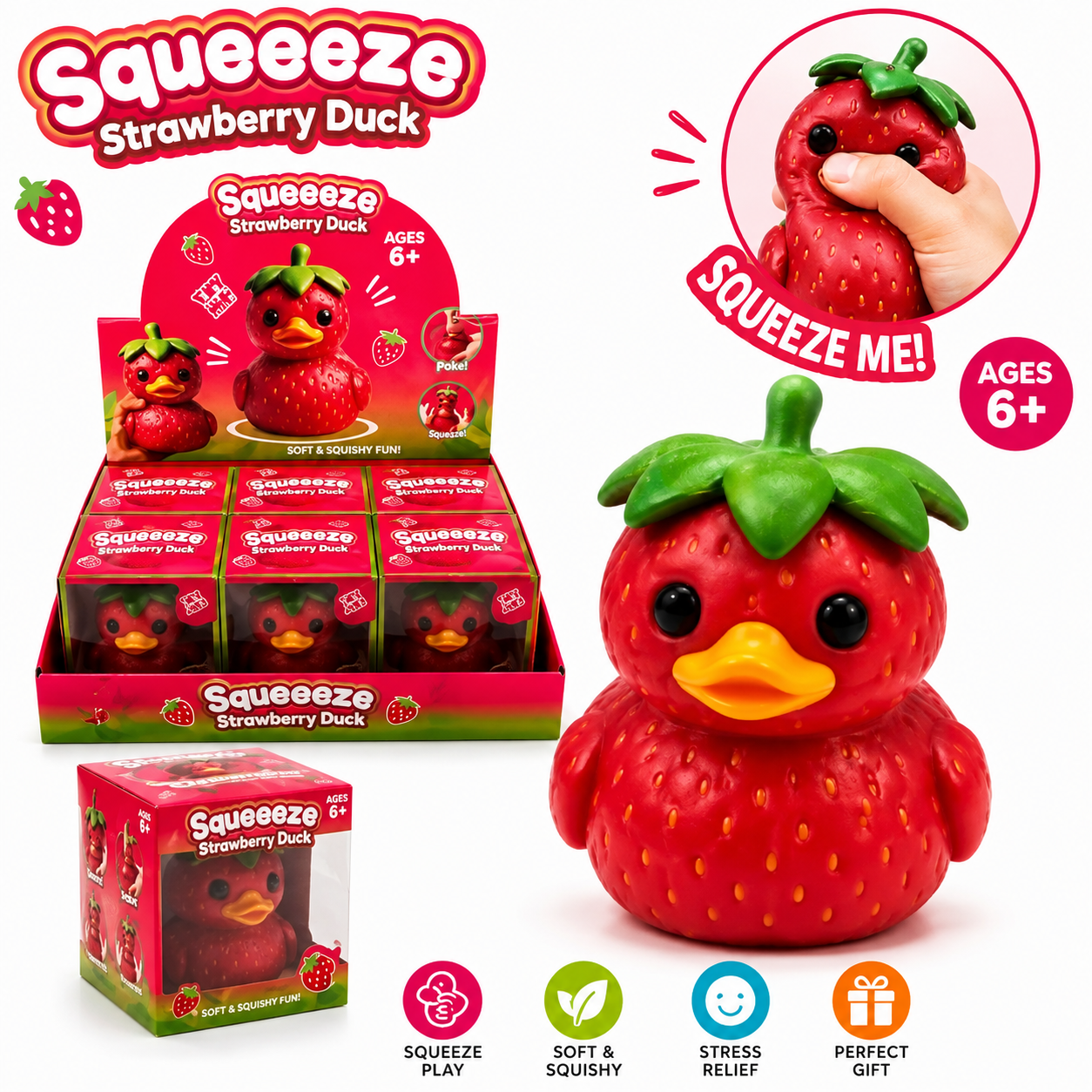 Jumbo Dough Filled Strawberry Squishy Duck